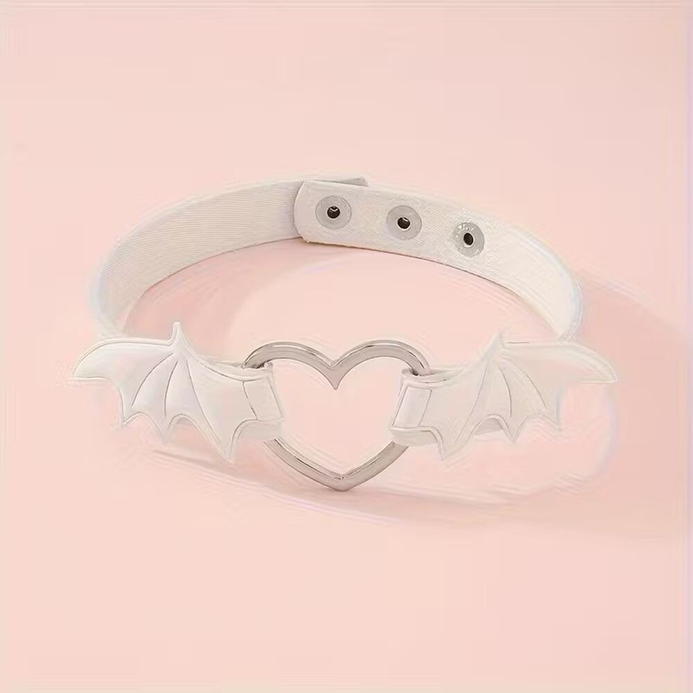 Wicked Silk Emo, Punk, Cute Anime Cosplay Heart Devil Wings Choker - White